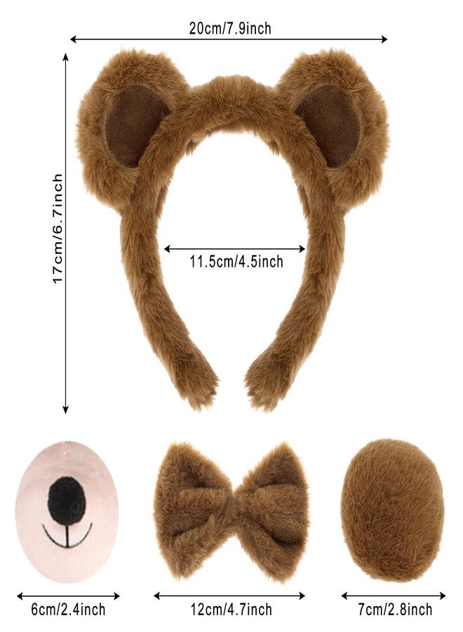 Jmkcoz 4 Pieces Bear Costume Set Bear Ears Headband and Tail Nose Bowtie for Halloween Carnival Animal Cosplay Party (Brown) - Image 2