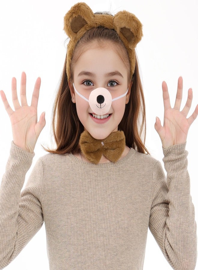 Jmkcoz 4 Pieces Bear Costume Set Bear Ears Headband and Tail Nose Bowtie for Halloween Carnival Animal Cosplay Party (Brown) - Image 5