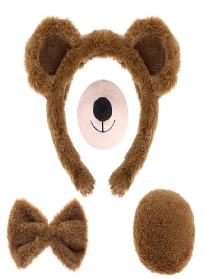 Jmkcoz 4 Pieces Bear Costume Set Bear Ears Headband and Tail Nose Bowtie for Halloween Carnival Animal Cosplay Party (Brown) - Image 1