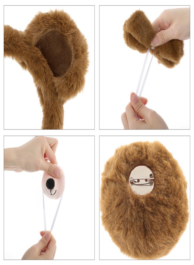 Jmkcoz 4 Pieces Bear Costume Set Bear Ears Headband and Tail Nose Bowtie for Halloween Carnival Animal Cosplay Party (Brown) - Image 3