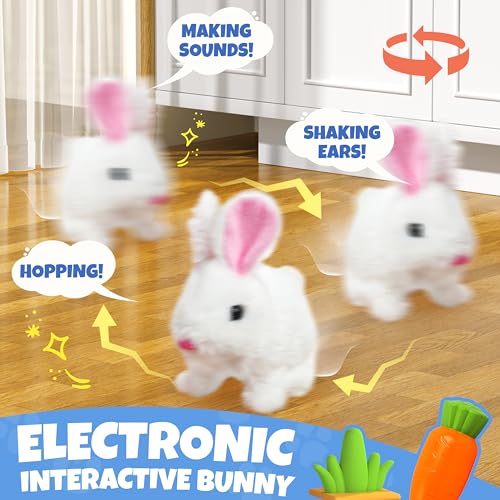 SMILESSKIDDO Hopping Bunny Toys for Girls Electronic Jumping Rabbit with Wiggle Ears Nose Storage Cage and Accessories Interactive Pet Care Pretent Play Toy Gifts for Toddlers 1 2 3 4 5 6 - Image 5