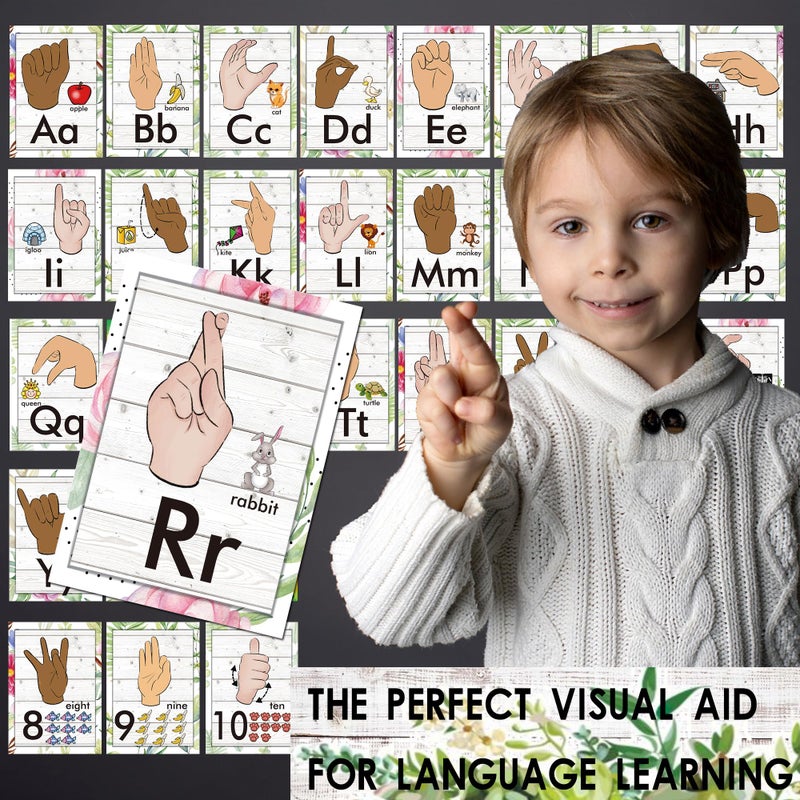 YIYDONG 36 Pieces ASL Alphabet Line Bulletin Board Set ABC Number Sign Language Flash Cards Wall Decorations for Pre-School Kindergarten Elementary Classroom Nursery Homeschool (Farmhouse) - Image 4