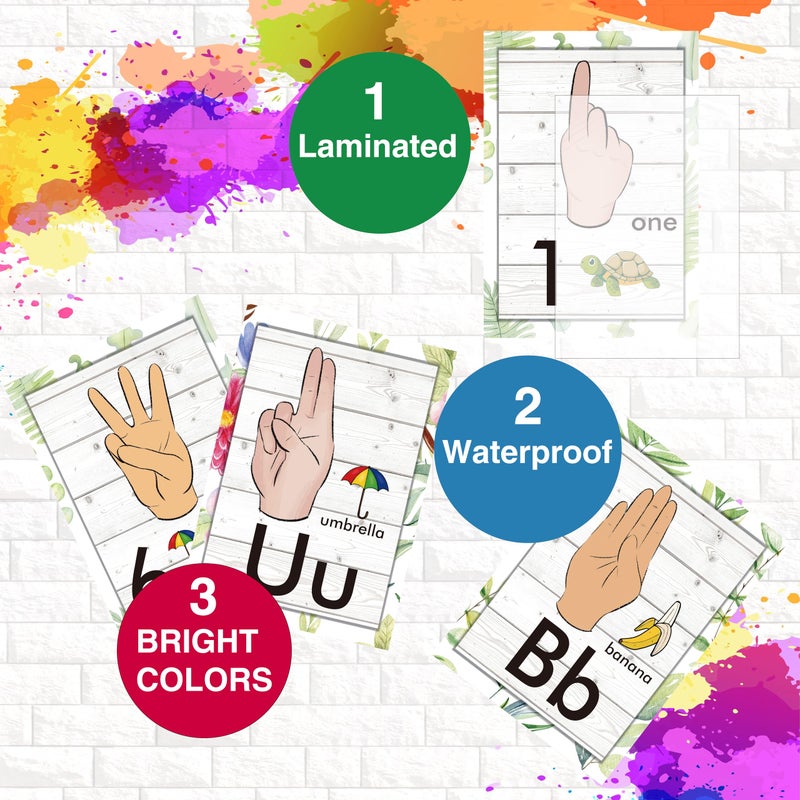 YIYDONG 36 Pieces ASL Alphabet Line Bulletin Board Set ABC Number Sign Language Flash Cards Wall Decorations for Pre-School Kindergarten Elementary Classroom Nursery Homeschool (Farmhouse) - Image 3