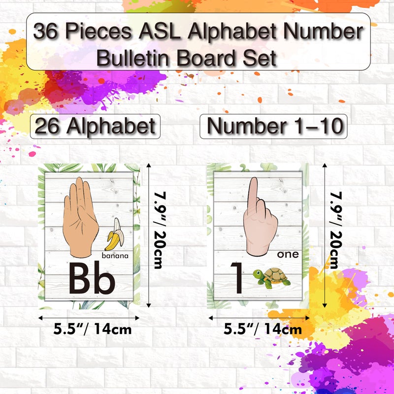YIYDONG 36 Pieces ASL Alphabet Line Bulletin Board Set ABC Number Sign Language Flash Cards Wall Decorations for Pre-School Kindergarten Elementary Classroom Nursery Homeschool (Farmhouse) - Image 2
