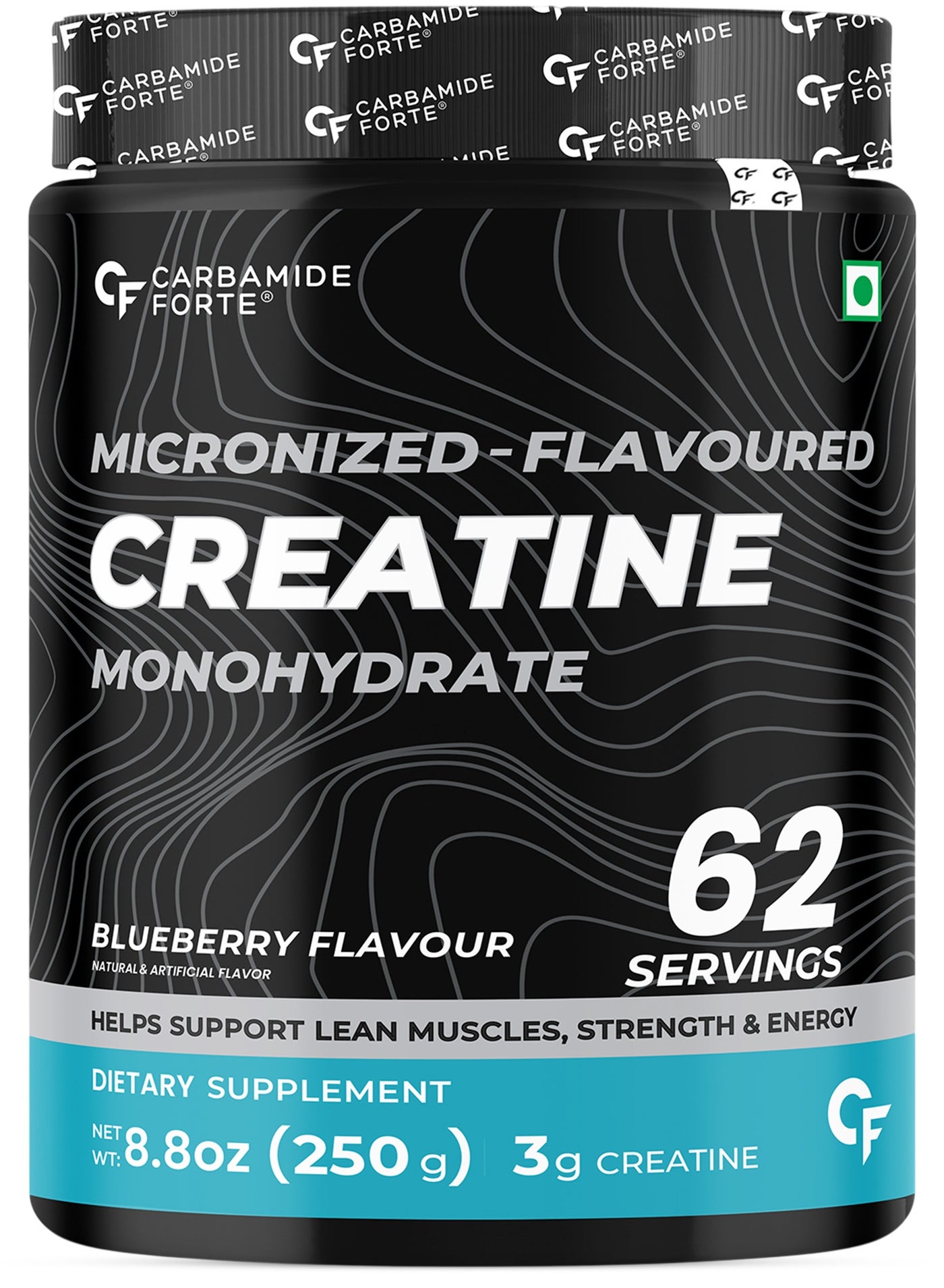 Carbamide Forte Micronised Creatine Monohydrate Powder | Creatine powder for men and women | Creatine Supplement for Lean Muscle Volumization, Strength & Energy-Blueberry- 62 Servings - 250 Grams