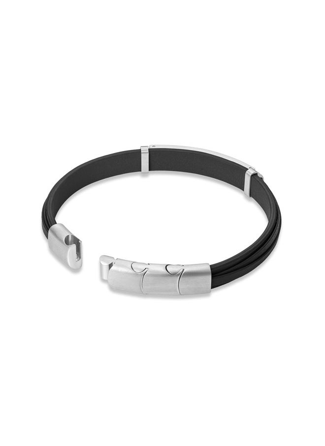 POLICE - Looper BraceletDual Layer Crisp Black Leather with Iconic Logo Plaque and Stainless Steel Clip ClosureMen's Fearless Urban  Style - Image 1