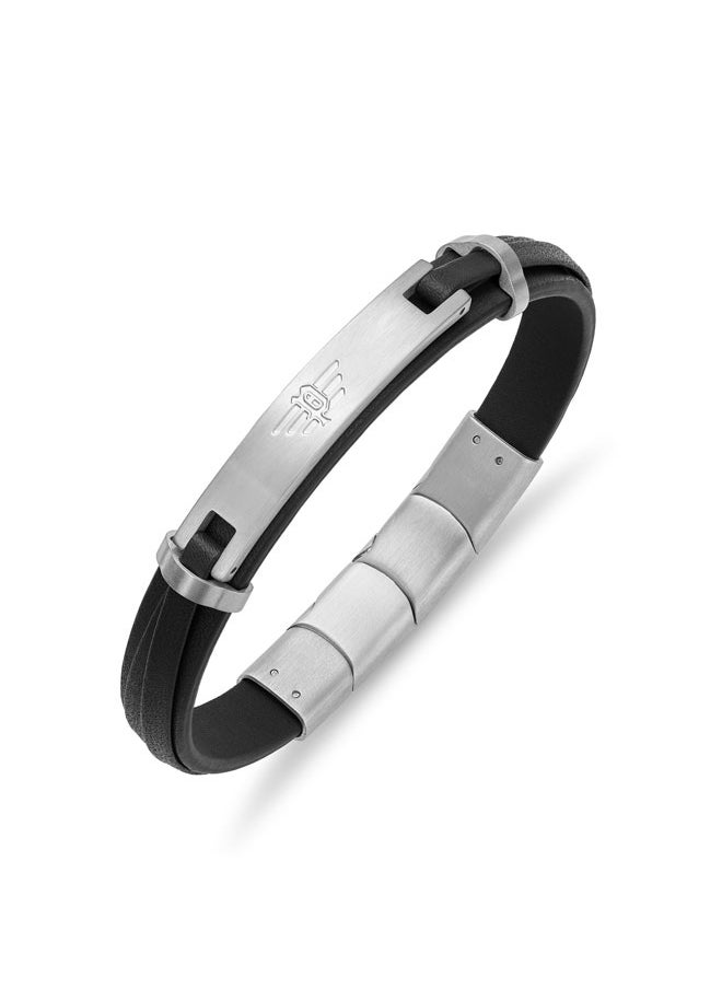 POLICE - Looper BraceletDual Layer Crisp Black Leather with Iconic Logo Plaque and Stainless Steel Clip ClosureMen's Fearless Urban  Style - Image 1
