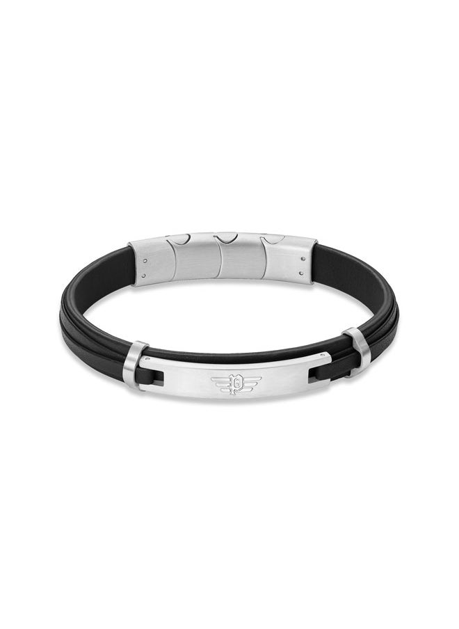 POLICE - Looper BraceletDual Layer Crisp Black Leather with Iconic Logo Plaque and Stainless Steel Clip ClosureMen's Fearless Urban  Style - Image 1