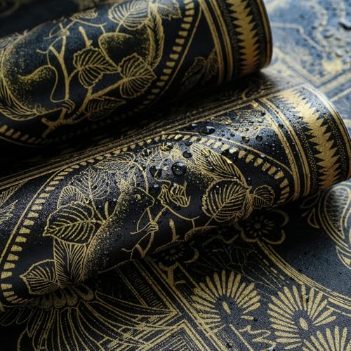 Erfoni Black and Gold Wallpaper Vintage Peel and Stick Wallpaper Special Animals Pattern Contact Paper Stick and Peel Self Adhesive Removable Wall Paper for Countertop Cabinets Covering 78.7"x17.7" - Image 2