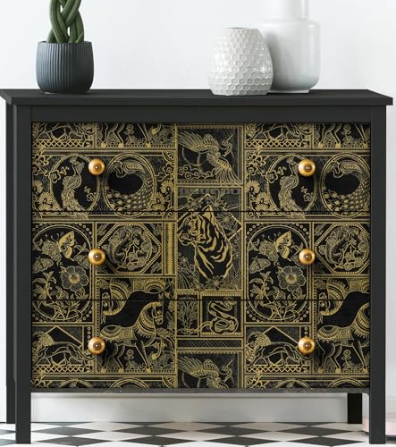Erfoni Black and Gold Wallpaper Vintage Peel and Stick Wallpaper Special Animals Pattern Contact Paper Stick and Peel Self Adhesive Removable Wall Paper for Countertop Cabinets Covering 78.7"x17.7" - Image 3