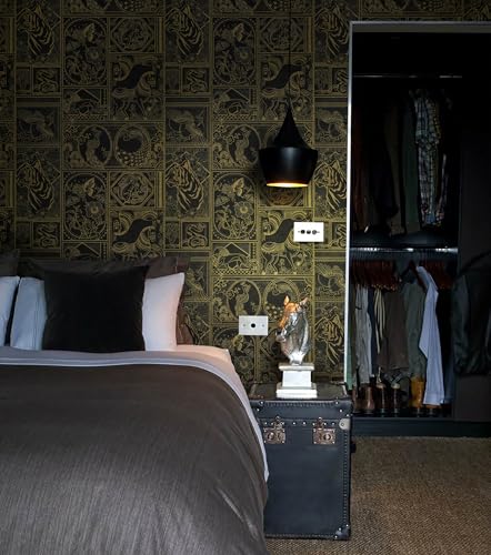 Erfoni Black and Gold Wallpaper Vintage Peel and Stick Wallpaper Special Animals Pattern Contact Paper Stick and Peel Self Adhesive Removable Wall Paper for Countertop Cabinets Covering 78.7"x17.7" - Image 5