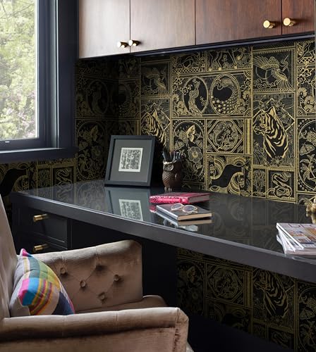 Erfoni Black and Gold Wallpaper Vintage Peel and Stick Wallpaper Special Animals Pattern Contact Paper Stick and Peel Self Adhesive Removable Wall Paper for Countertop Cabinets Covering 78.7"x17.7" - Image 4
