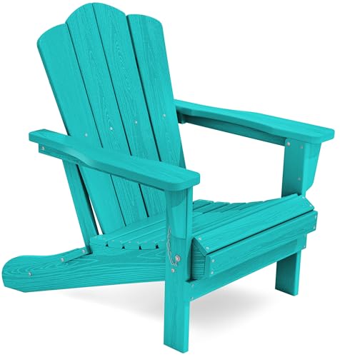 KINGYES Folding Adirondack Chair HDPE AllWeather Patio Chairs Wooden Textured Lawn Chair for Poolside Backyard Deck Fire Pit Aruba
