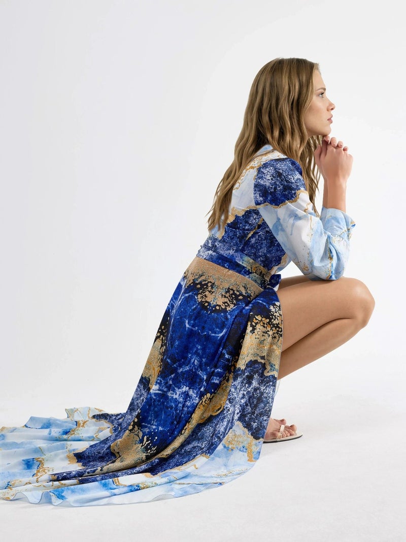 Jennyfer Abstract Print Long Sleeve Maxi Dress with Tie Detail - Image 5