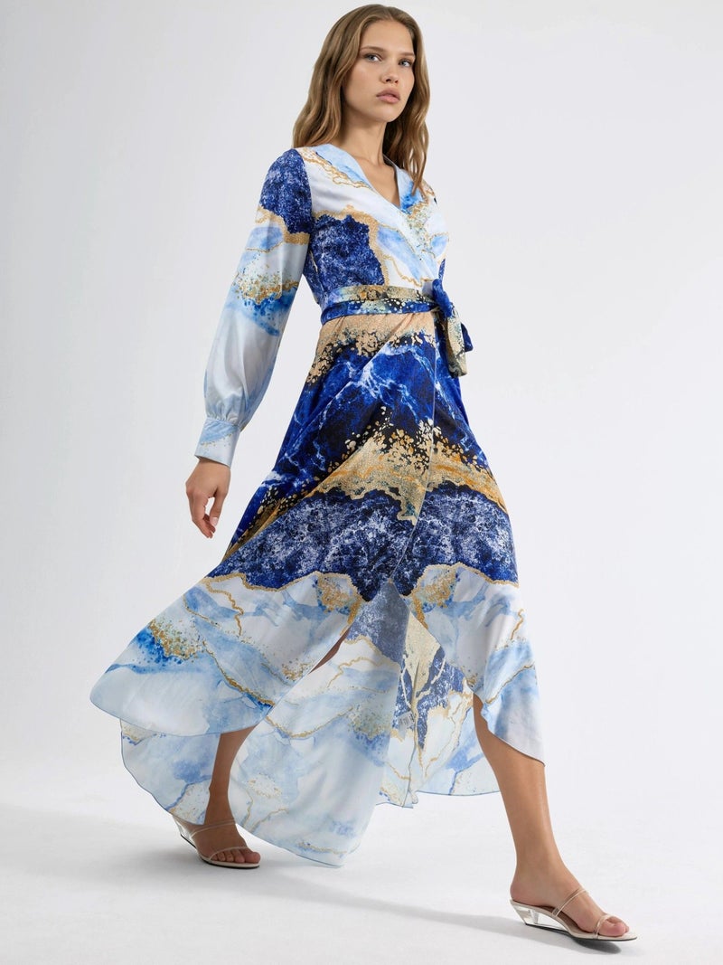 Jennyfer Abstract Print Long Sleeve Maxi Dress with Tie Detail - Image 2
