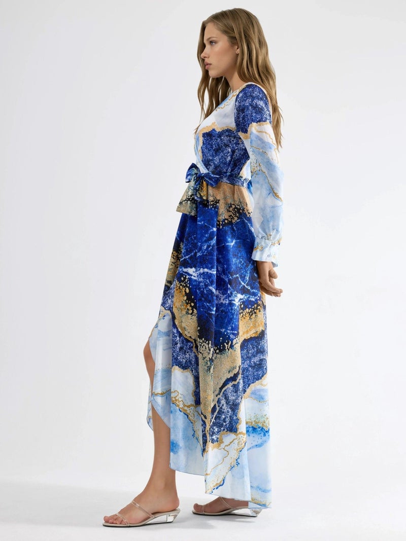 Jennyfer Abstract Print Long Sleeve Maxi Dress with Tie Detail - Image 4