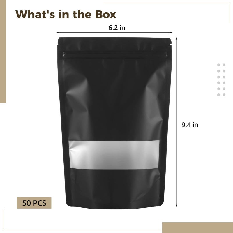 50 Reusable Smell Proof Self Sealing Mylar Stand Up Bags With Window For Food Storage - Image 5
