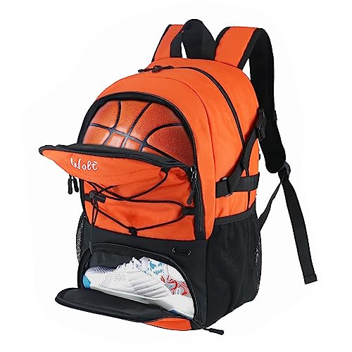WOLT | Basketball Backpack Large Sports Bag with Separate Ball Holder & Shoes Compartment, Best for Basketball, Soccer, Volleyball, Swim, Gym, Travel (Orange) - Image 1