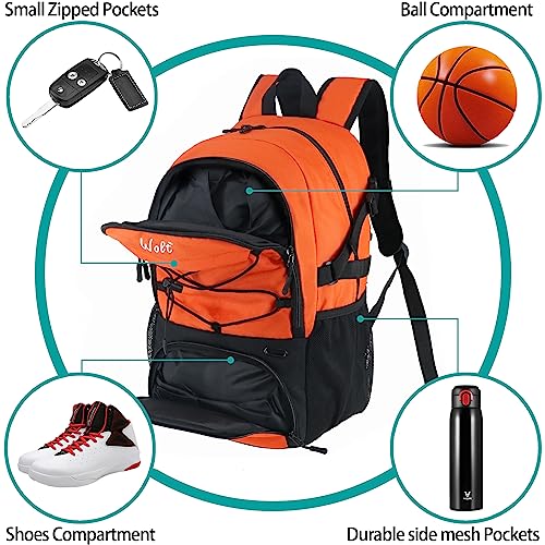 WOLT | Basketball Backpack Large Sports Bag with Separate Ball Holder & Shoes Compartment, Best for Basketball, Soccer, Volleyball, Swim, Gym, Travel (Orange) - Image 3
