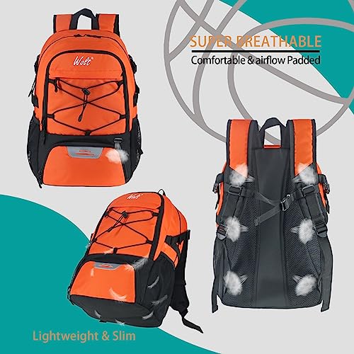 WOLT | Basketball Backpack Large Sports Bag with Separate Ball Holder & Shoes Compartment, Best for Basketball, Soccer, Volleyball, Swim, Gym, Travel (Orange) - Image 4