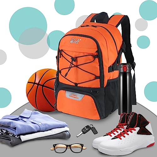 WOLT | Basketball Backpack Large Sports Bag with Separate Ball Holder & Shoes Compartment, Best for Basketball, Soccer, Volleyball, Swim, Gym, Travel (Orange) - Image 5