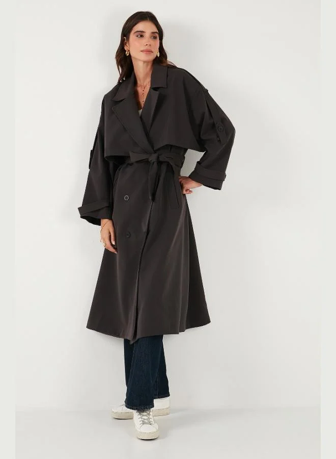 Lela Lela Oversize Fit Double-Breasted Collar Button-Down Belted Long Trench Coat Women's Trench Coat 6839476