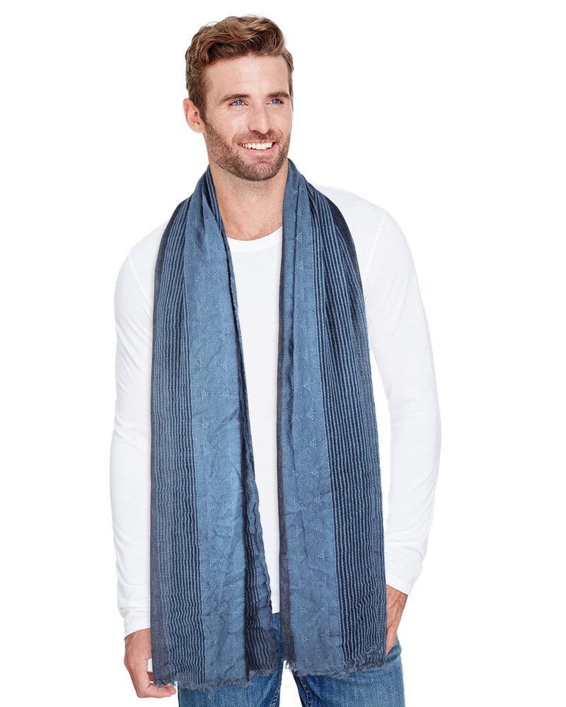 GERINLY Cotton-Linen Scarves Mens Stripe Crinkle Long Scarf European Neck Wrap Bufanda de Hombres Fashion (Blue) - Image 3