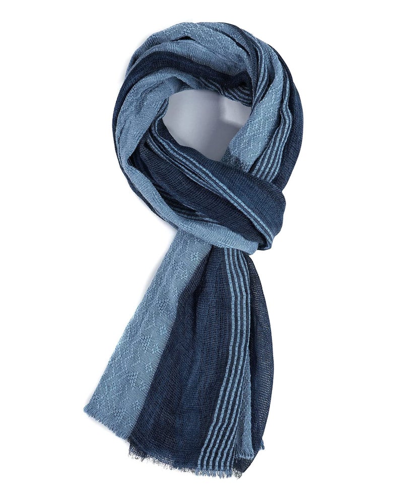 GERINLY Cotton-Linen Scarves Mens Stripe Crinkle Long Scarf European Neck Wrap Bufanda de Hombres Fashion (Blue) - Image 2