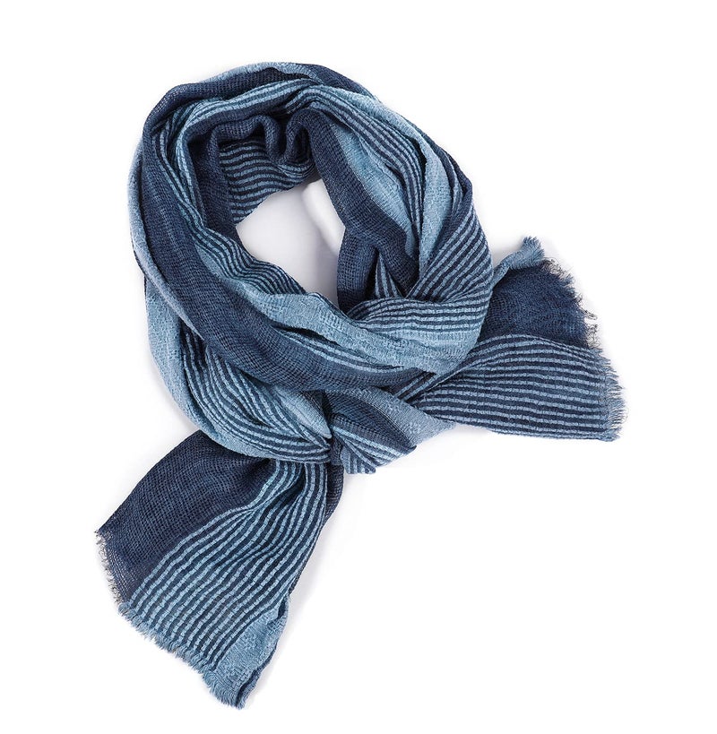 GERINLY Cotton-Linen Scarves Mens Stripe Crinkle Long Scarf European Neck Wrap Bufanda de Hombres Fashion (Blue) - Image 4