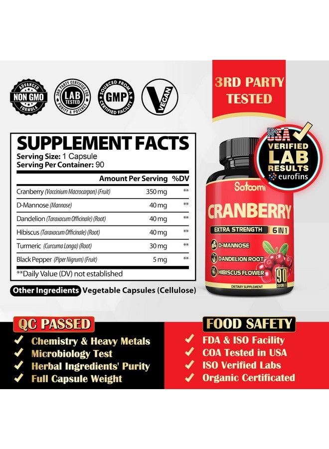 Satoomi 6in1 Cranberry Pills for Women - 3-Month Supply - 6 Herbal Ingredients Extract - 90 Veggie Capsules - Image 2