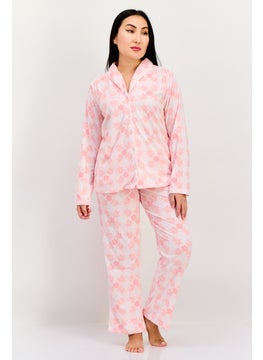 Carole Hochman Women 2 Pcs Allover Print Top And Bottom Pyjama Set, Pink  - Image 1