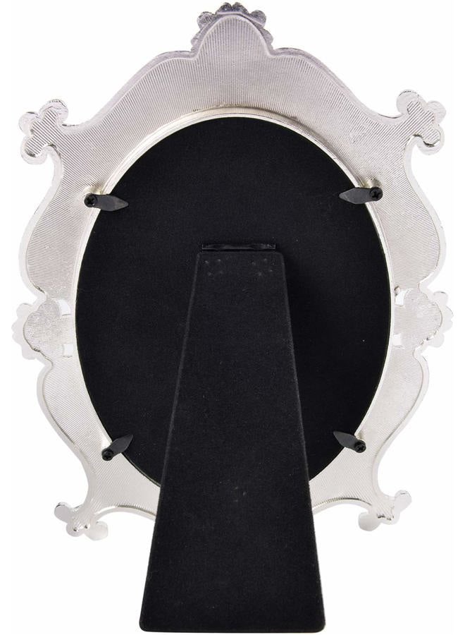 Nerien Decorative Tabletop Oval Mirror Vintage Metal Desktop Mirror with Stand Pearl Floral Frame Makeup Mirror Retro Cosmetic Mirror Countertop Dressing Mirror for Home, Bedroom Decor White-S - Image 4