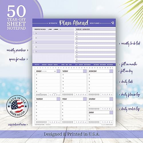 Goody Farm Daily & Weekly Planner Notepad Plan Ahead Be Productive Printed Made Design USA - 50 Tear Off Premium Pad (Peri Purple) - Image 3