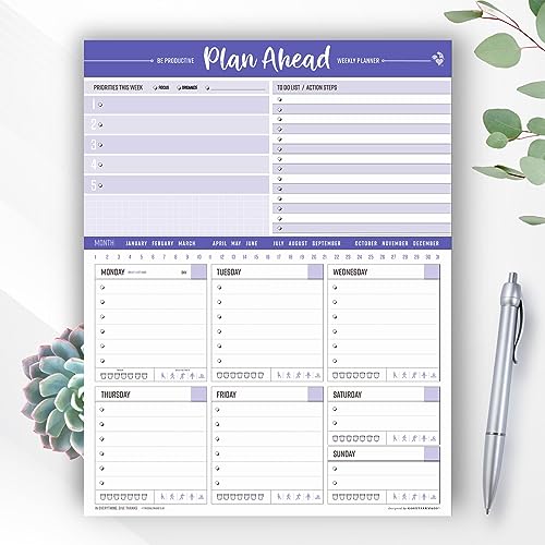 Goody Farm Daily & Weekly Planner Notepad Plan Ahead Be Productive Printed Made Design USA - 50 Tear Off Premium Pad (Peri Purple) - Image 1