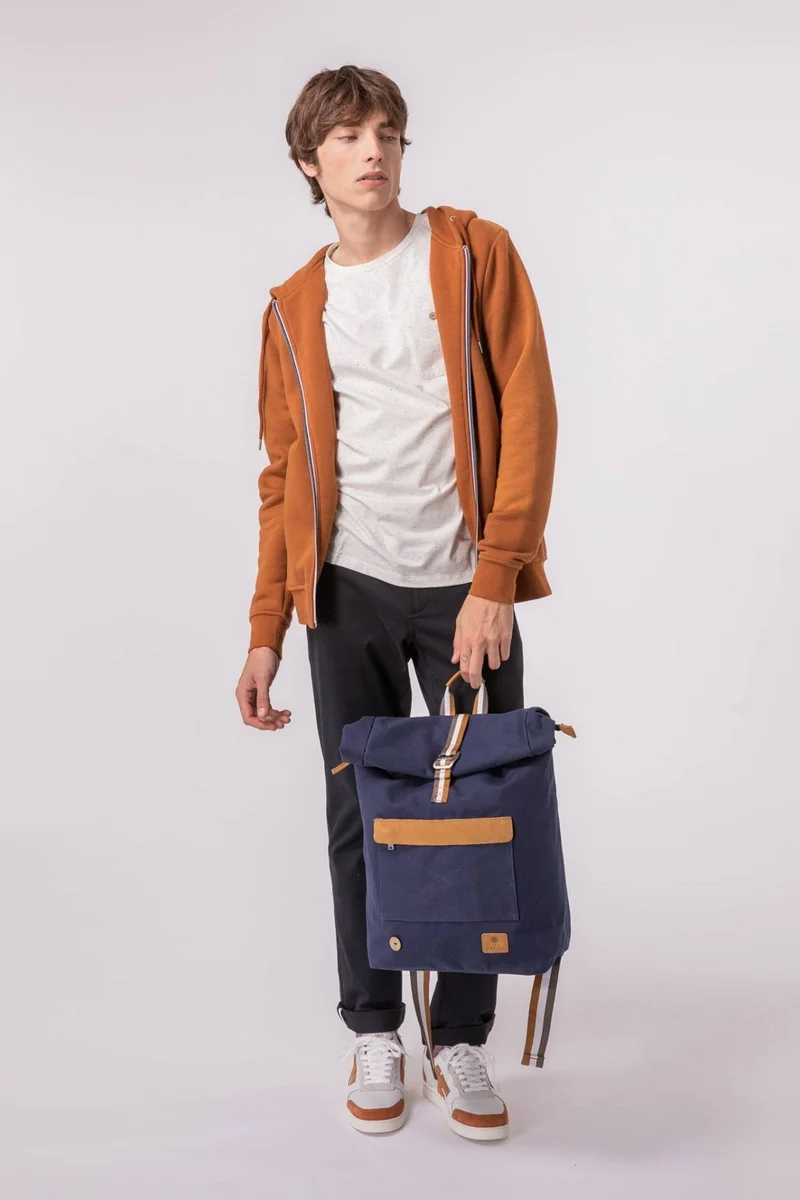 Faguo Backpack Navy & tawny cotton