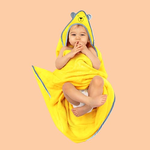 Kridlo 100% Cotton Terry Baby Hooded Towel for Newborn, Super Soft & Absorbent GSM-550 Bath Towel, 70x70cm, 0-2 Years (Pack of 1, Yellow Bear) - Image 2