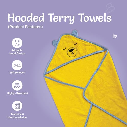 Kridlo 100% Cotton Terry Baby Hooded Towel for Newborn, Super Soft & Absorbent GSM-550 Bath Towel, 70x70cm, 0-2 Years (Pack of 1, Yellow Bear) - Image 4