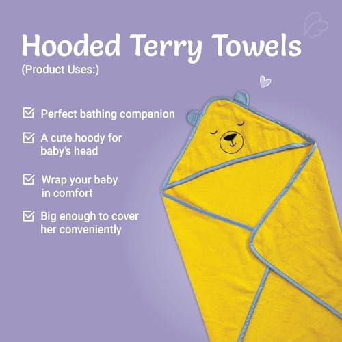 Kridlo 100% Cotton Terry Baby Hooded Towel for Newborn, Super Soft & Absorbent GSM-550 Bath Towel, 70x70cm, 0-2 Years (Pack of 1, Yellow Bear) - Image 5