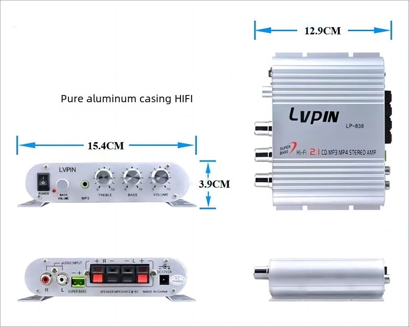 Popular 2.1 Channel 12V Small Power Amplifier Lvpin Car High-Fidelity Audio Amplifier Lp-838 - Image 5