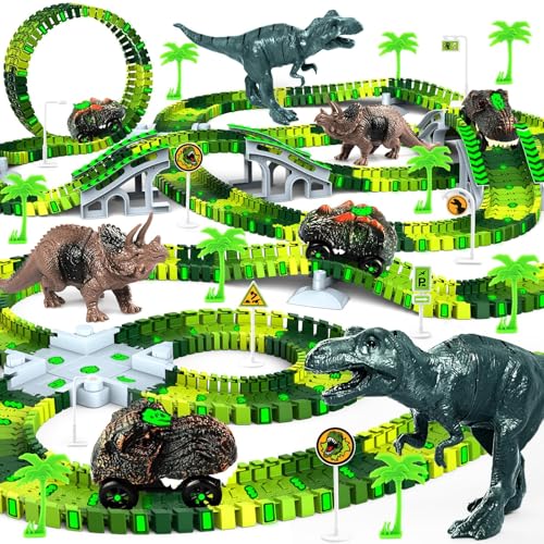 Desuccus Dinosaur Toys for Kids 35 Glow in The Dark Flexible Train Track Playset 2 Dinosaur Car for 3 4 5 6 7 Year Up Old Boys Girls Best Gift - Image 1