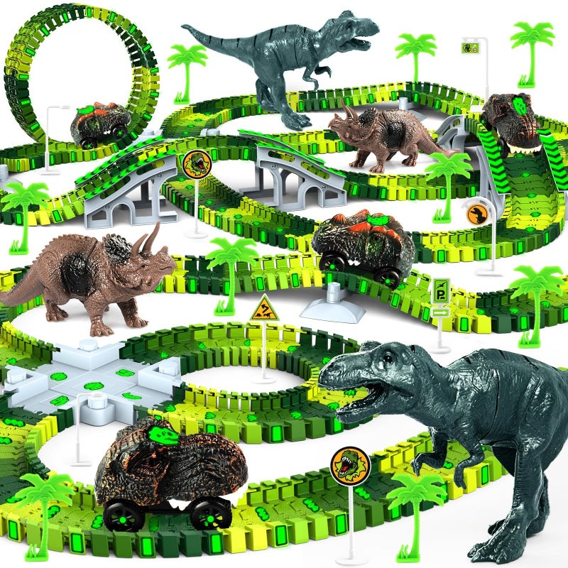 Desuccus Dinosaur Toys for Kids 35 Glow in The Dark Flexible Train Track Playset 2 Dinosaur Car for 3 4 5 6 7 Year Up Old Boys Girls Best Gift - Image 2