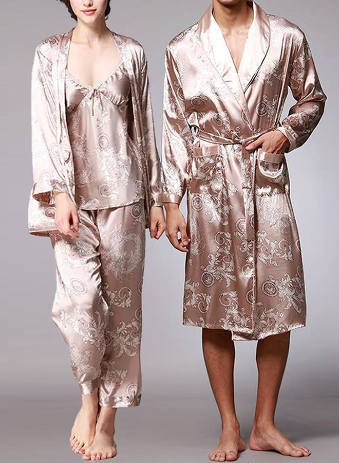 MARGOUN 2 Packs For Bathrobe Men's 2XL Women's XL Bath Robe Dressing Gown Comfortable Sleepwear Silk Lovers Nightgown Dressing Gown Dragon Pattern Beige - Image 2