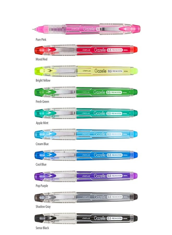 Lineplus Gazelle Fineliner Drawing Gel Pen 0.3mm Needle Tip Set 10 Assorted - Image 2