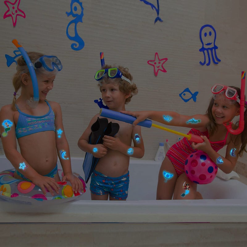 Partywind Luminous Blue Under Sea Temporary Tattoos for Kids  170 Styles Glow Ocean Beach Pool Birthday Party Decorations Supplies Favors  Fake Tattoo Stickers for Kids (12 Sheets) - Image 5