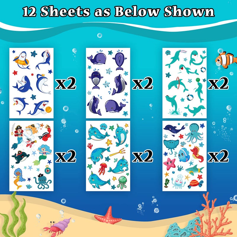 Partywind Luminous Blue Under Sea Temporary Tattoos for Kids  170 Styles Glow Ocean Beach Pool Birthday Party Decorations Supplies Favors  Fake Tattoo Stickers for Kids (12 Sheets) - Image 2