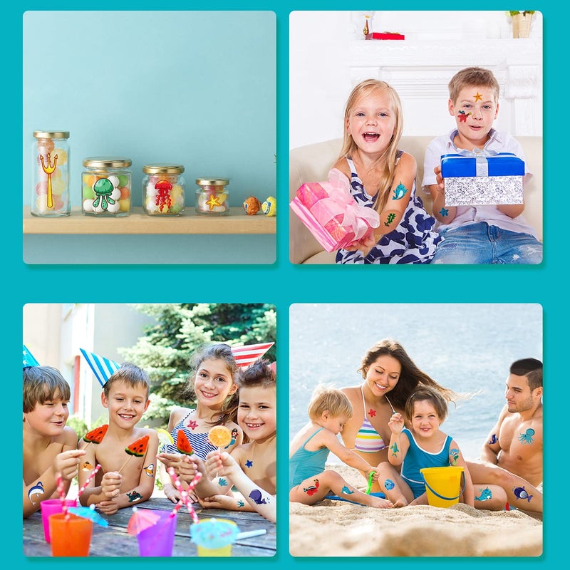 Partywind Luminous Blue Under Sea Temporary Tattoos for Kids  170 Styles Glow Ocean Beach Pool Birthday Party Decorations Supplies Favors  Fake Tattoo Stickers for Kids (12 Sheets) - Image 4