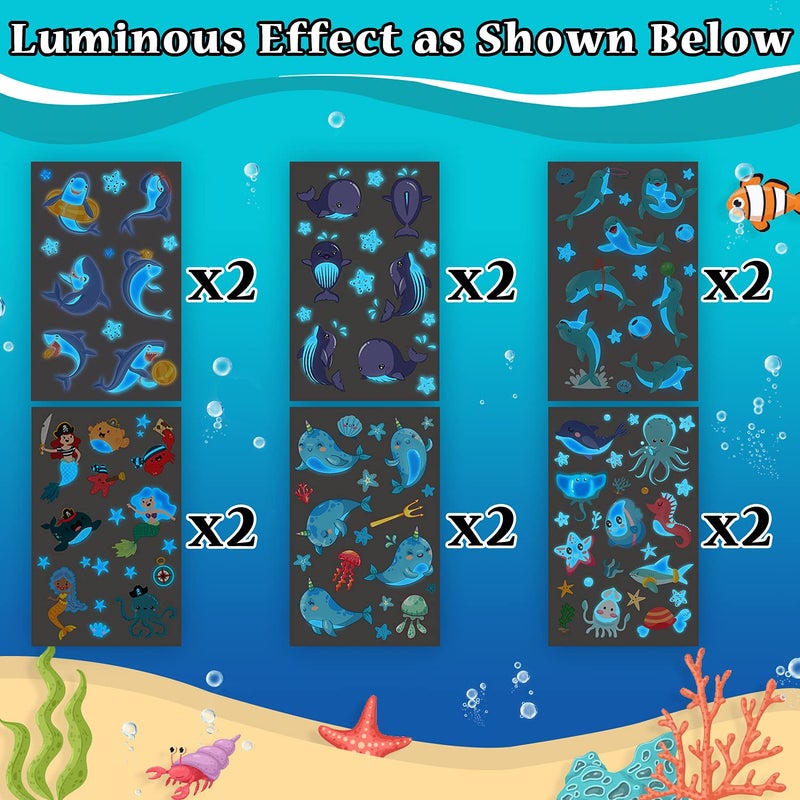 Partywind Luminous Blue Under Sea Temporary Tattoos for Kids  170 Styles Glow Ocean Beach Pool Birthday Party Decorations Supplies Favors  Fake Tattoo Stickers for Kids (12 Sheets) - Image 3