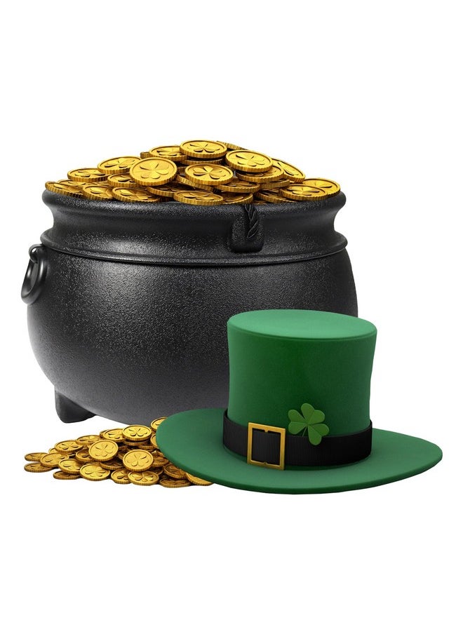 GiftExpress GIFTEXPRESS 12" Black Cauldron - Large Plastic St. Patrick's Day Pot of Gold Coin Party Bucket Decor - Halloween Witch Kettle For Candy, Treats & Punch Bowl  - Image 2