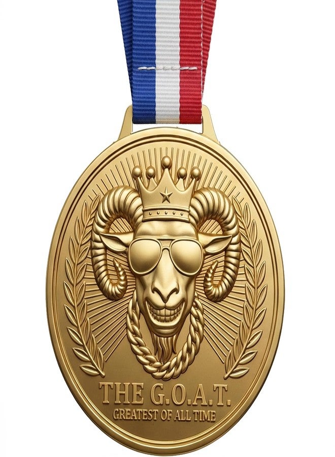 Freetoes Gold Goat Medal - 3 Inch Champion Pendant with Award Ribbon,Greatest of All Time Awards Chain for Football, Basketball,MVP,Tournaments & Champions League Winners Trophy Gifts - Image 1