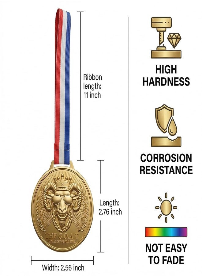 Freetoes Gold Goat Medal - 3 Inch Champion Pendant with Award Ribbon,Greatest of All Time Awards Chain for Football, Basketball,MVP,Tournaments & Champions League Winners Trophy Gifts - Image 2